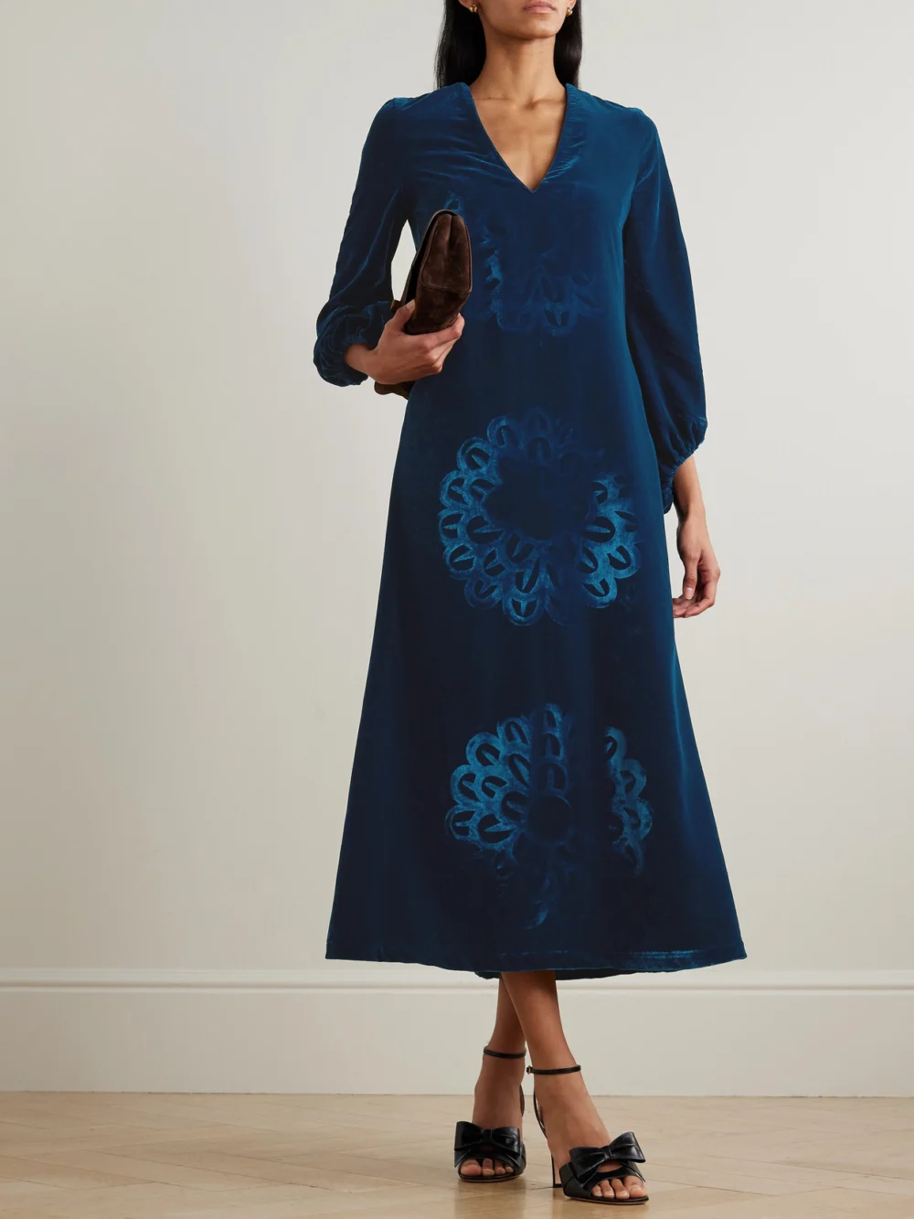 Themis Z Anthos Devoré Silk-blend Velvet Maxi Dress, worn by a model