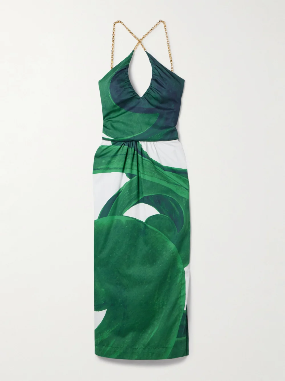 Themis Z Artemis Golden Chain-embellished Printed Cotton Midi Dress in green