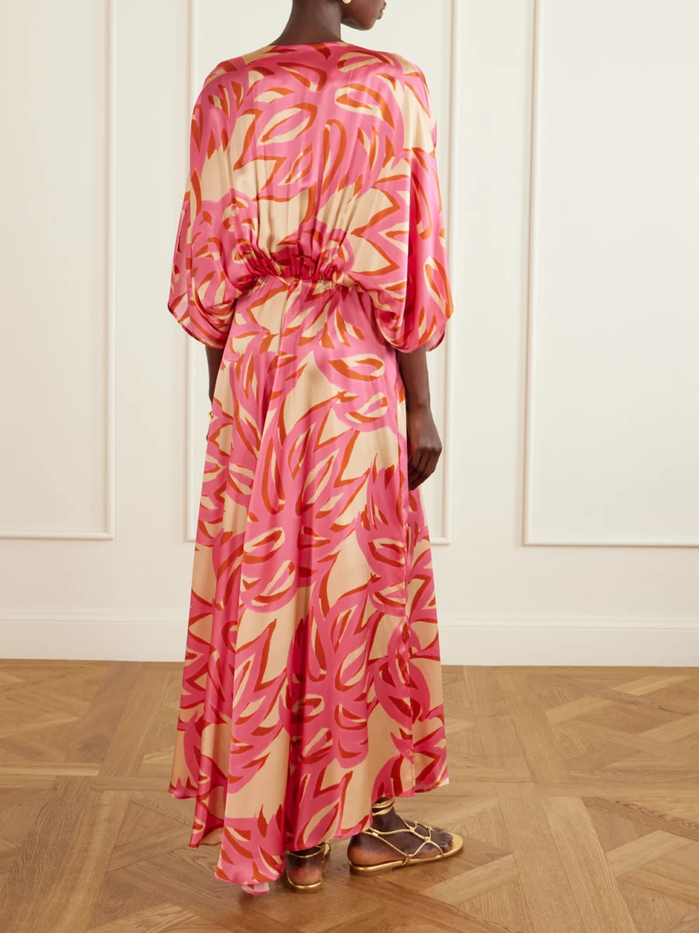 Back view of the Themis Z Ismene Printed Silk-satin Maxi Dress