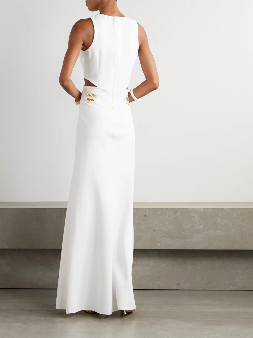 Back view of the Themis Z Kallos Cutout Printed Crepe Maxi Dress