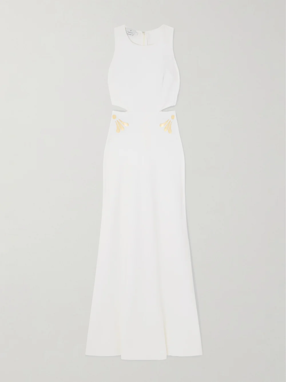 Themis Z Kallos Cutout Printed Crepe Maxi Dress in white