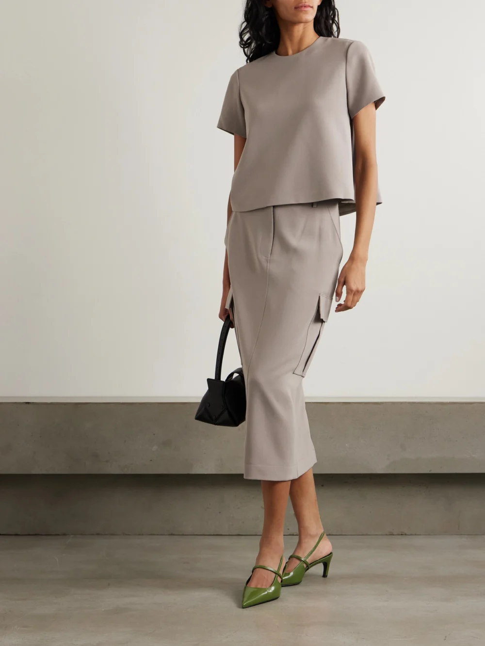 Theory Crepe Midi Skirt, worn by a model