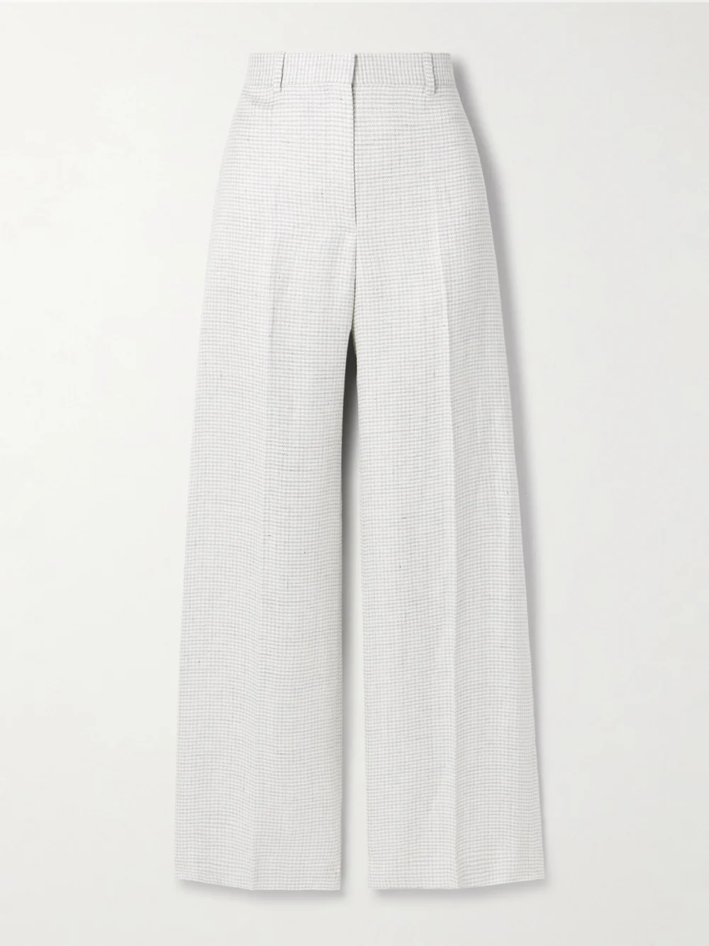 Theory Houndstooth Linen-blend Wide-leg Pants in light gray