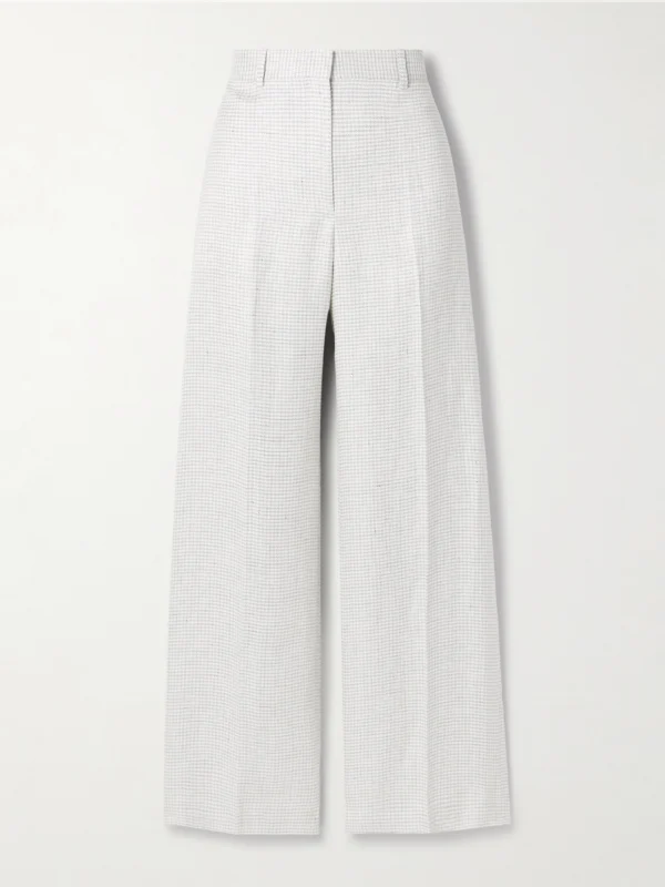 Theory Houndstooth Linen-blend Wide-leg Pants