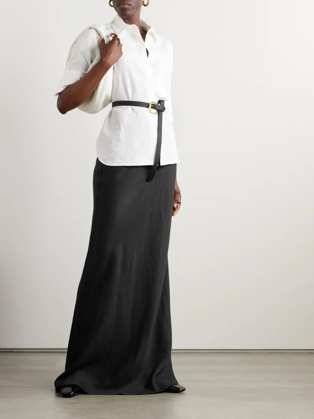 Theory Linen-blend Twill Maxi Skirt, worn by a model