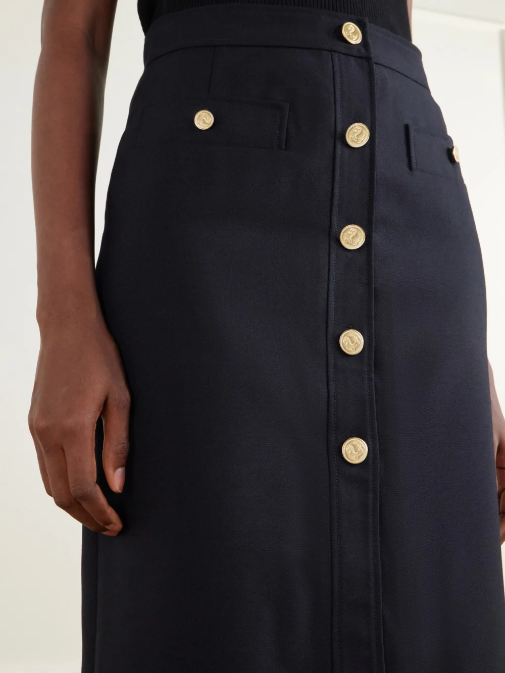Close-up detail of the Thom Browne Cotton-blend Midi Skirt