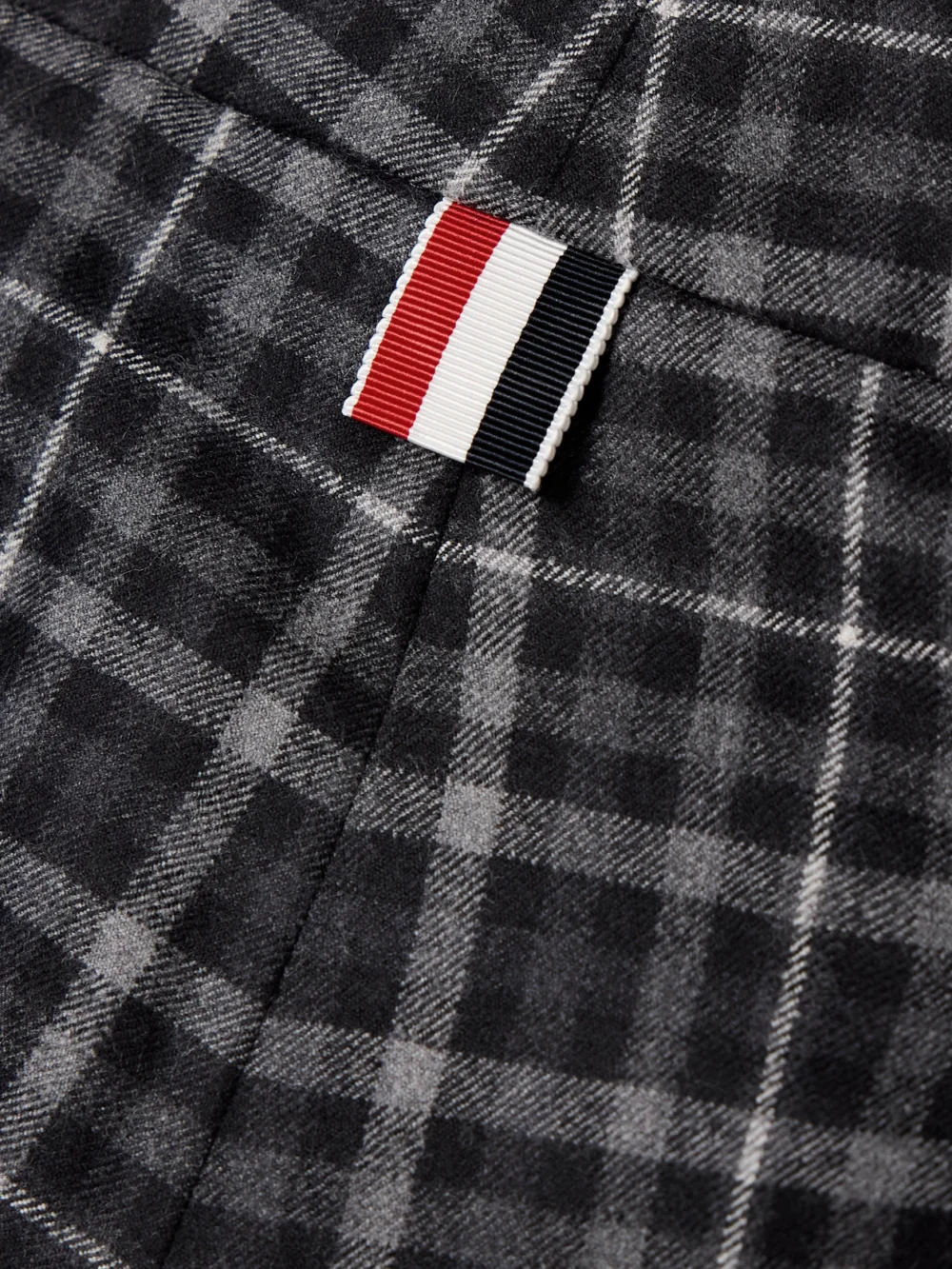 Close-up detail of the Thom Browne Grosgrain-trimmed Tartan Wool-flannel Straight-leg Pants