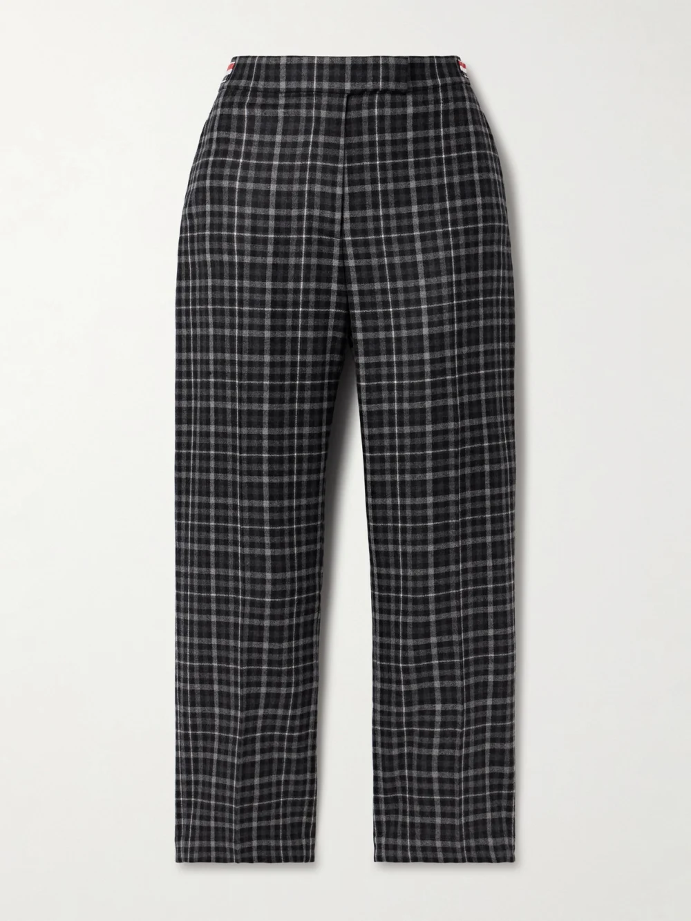 Thom Browne Grosgrain-trimmed Tartan Wool-flannel Straight-leg Pants in gray