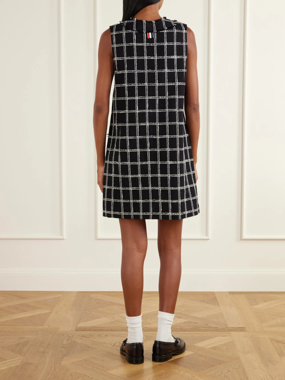 Back view of the Thom Browne Houndstooth Wool-blend Mini Dress