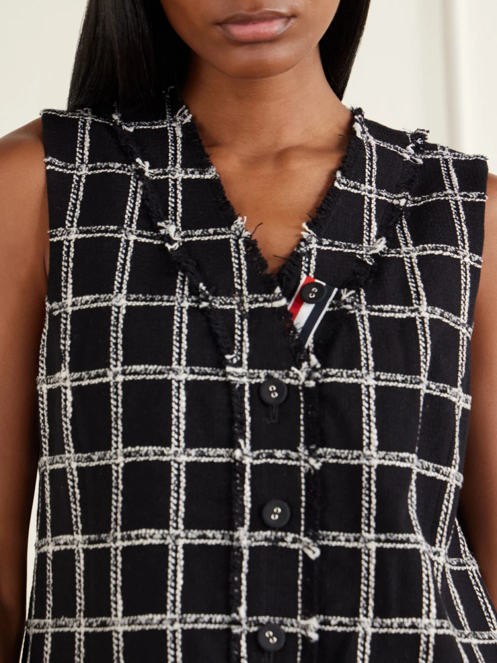 Close-up detail of the Thom Browne Houndstooth Wool-blend Mini Dress