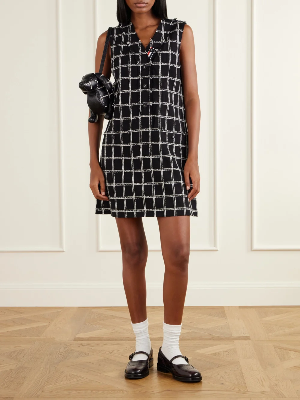 Thom Browne Houndstooth Wool-blend Mini Dress, worn by a model