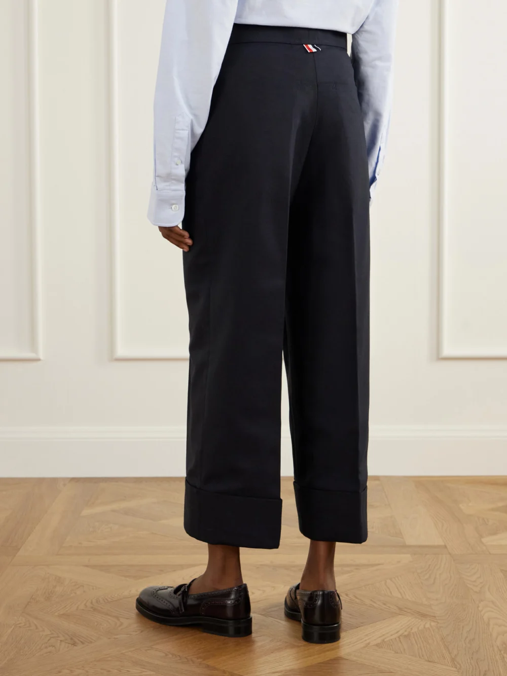 Back view of the Thom Browne Virgin Wool-twill Straight-leg Cropped Pants