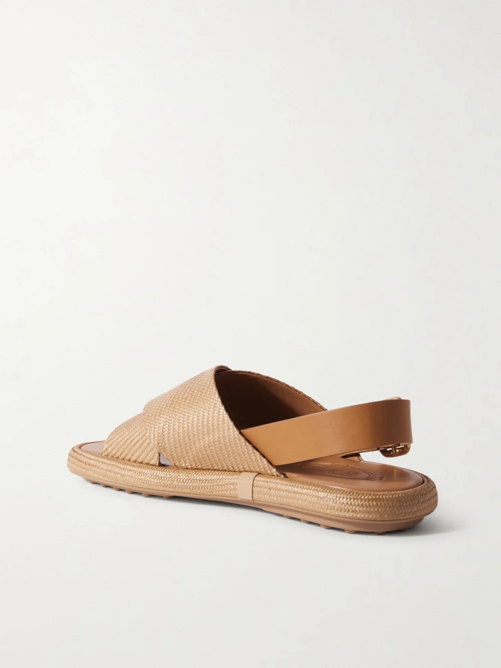 Back view of the Tod's Gomma Leather-trimmed Raffia Slingback Sandals