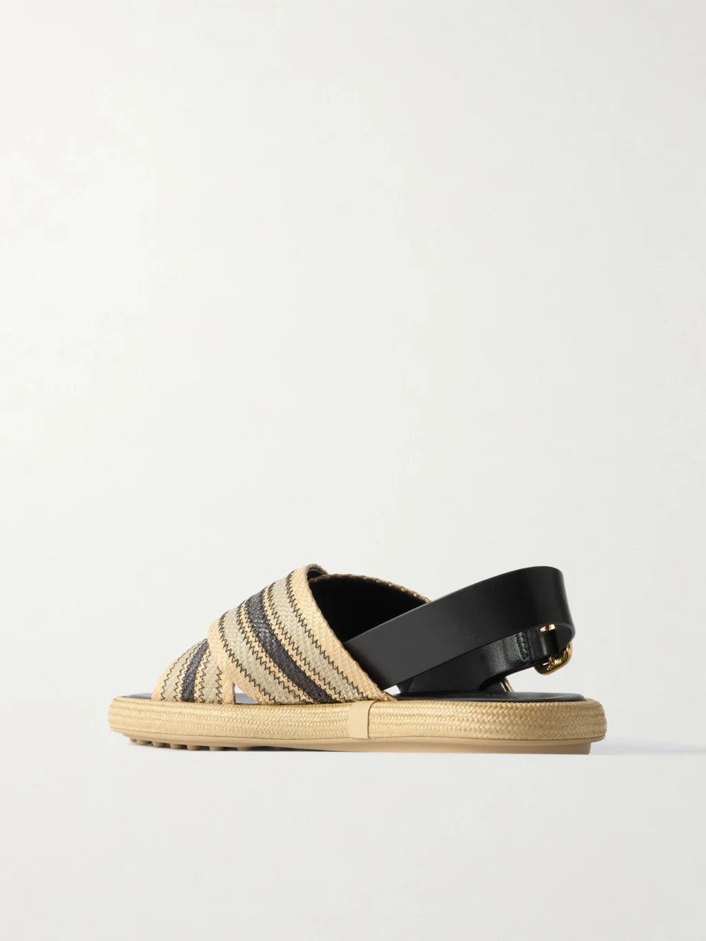 Back view of the Tod's Leather-trimmed Striped Raffia Sandals