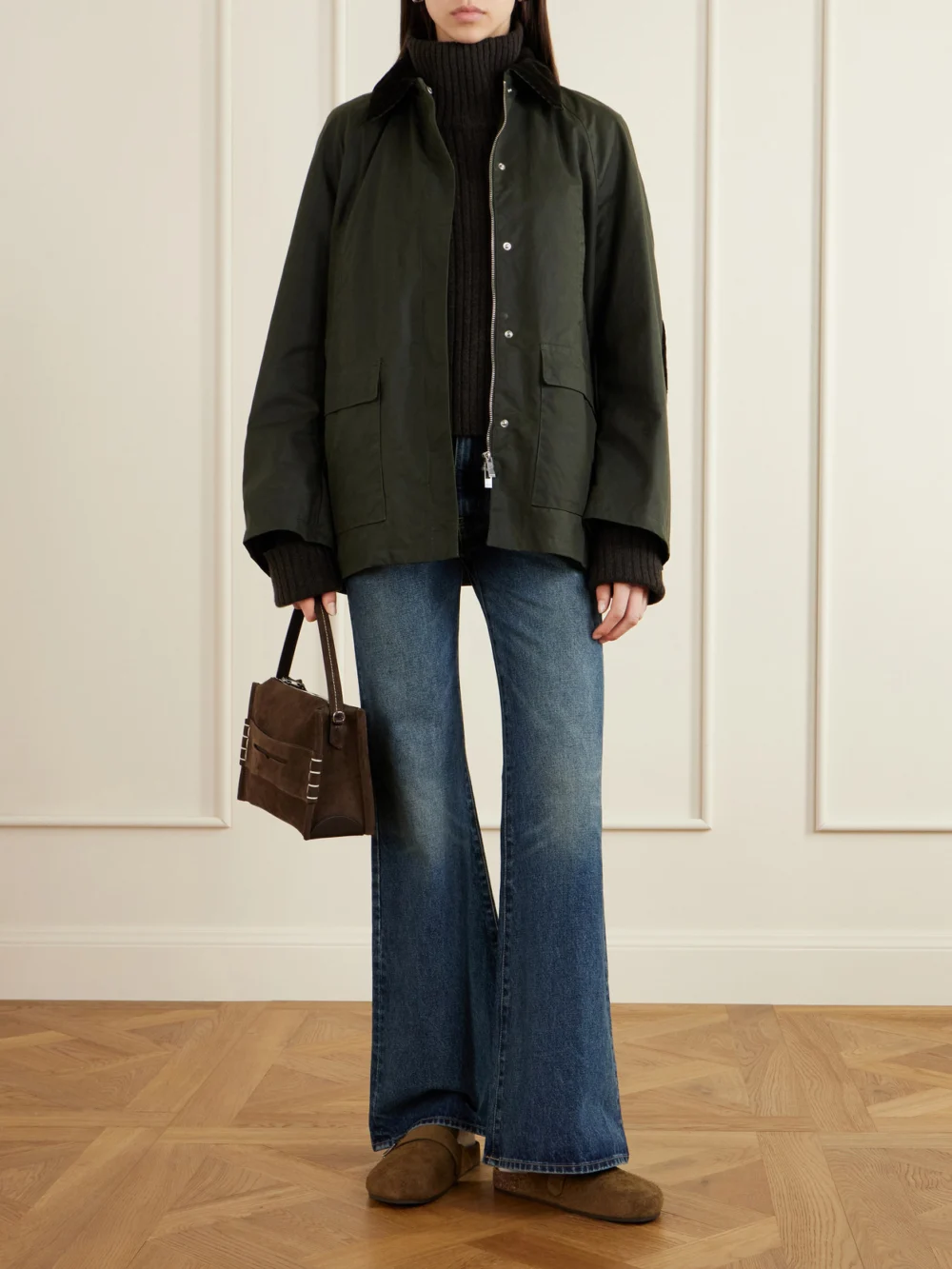 Tory Burch Mellow Embellished Suede Clogs, styled view