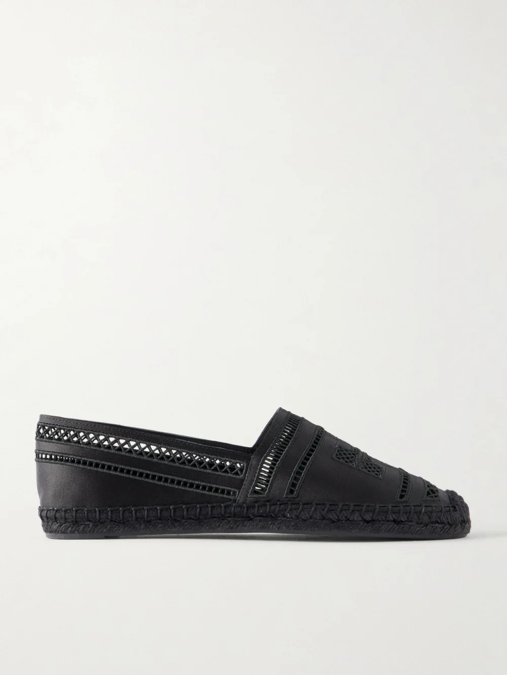 Tory Burch Open Weave Embroidered Satin Espadrilles in black