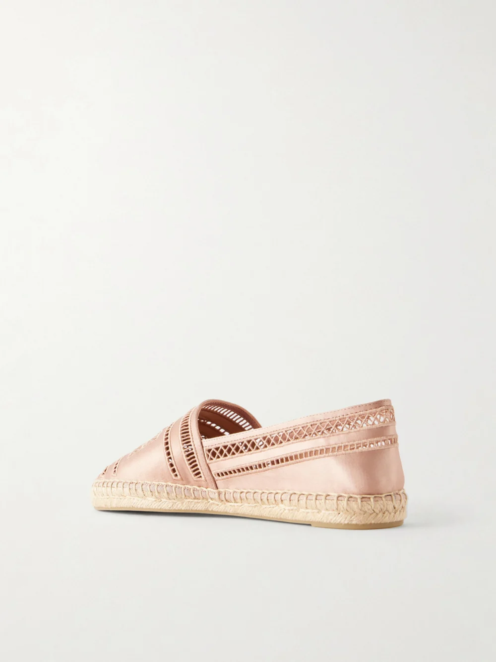 Back view of the Tory Burch Open Weave Embroidered Satin Espadrilles