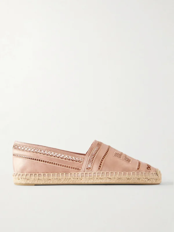Tory Burch Open Weave Embroidered Satin Espadrilles