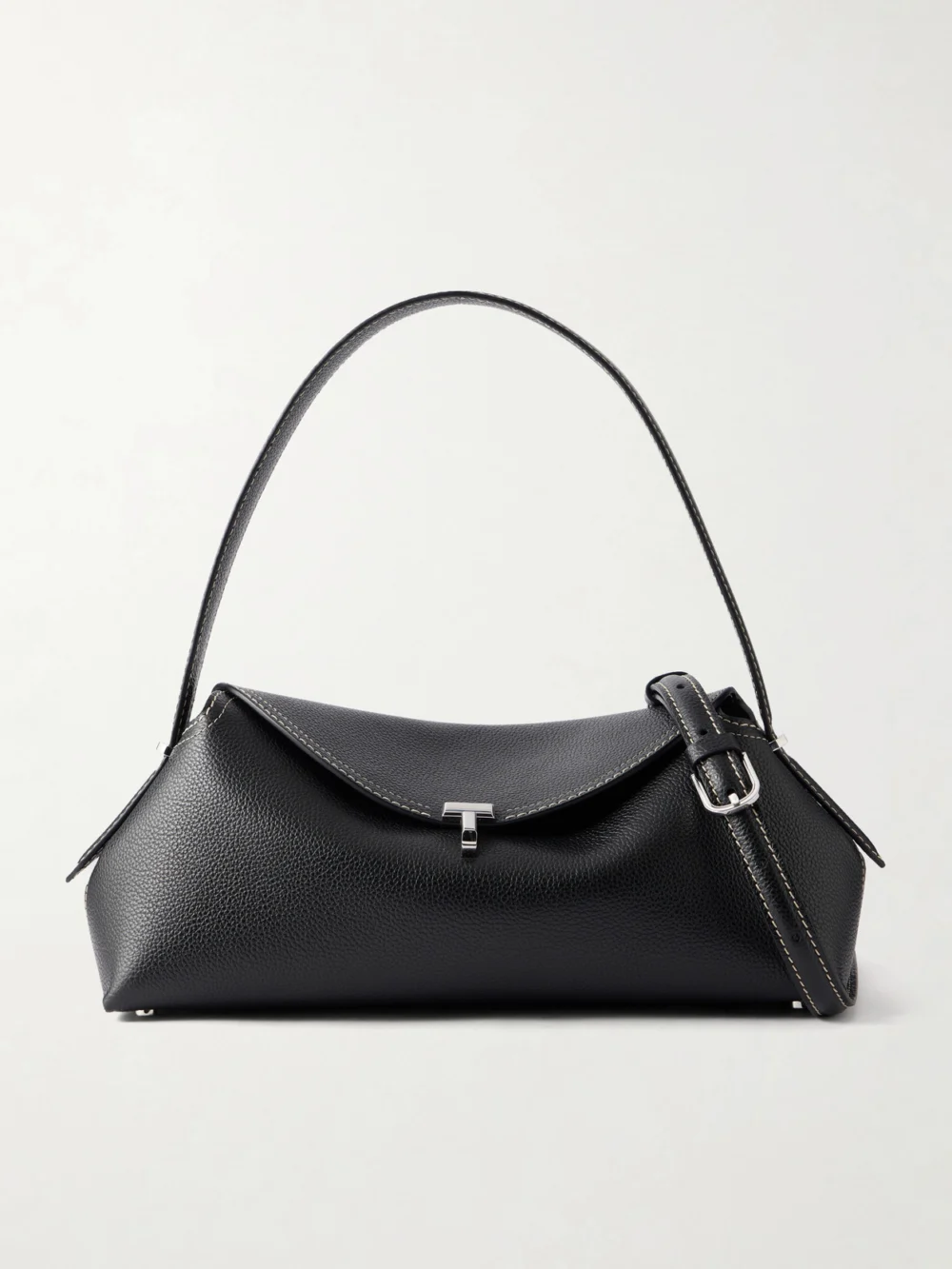 Totême T-lock Full-grain Leather Shoulder Bag in black