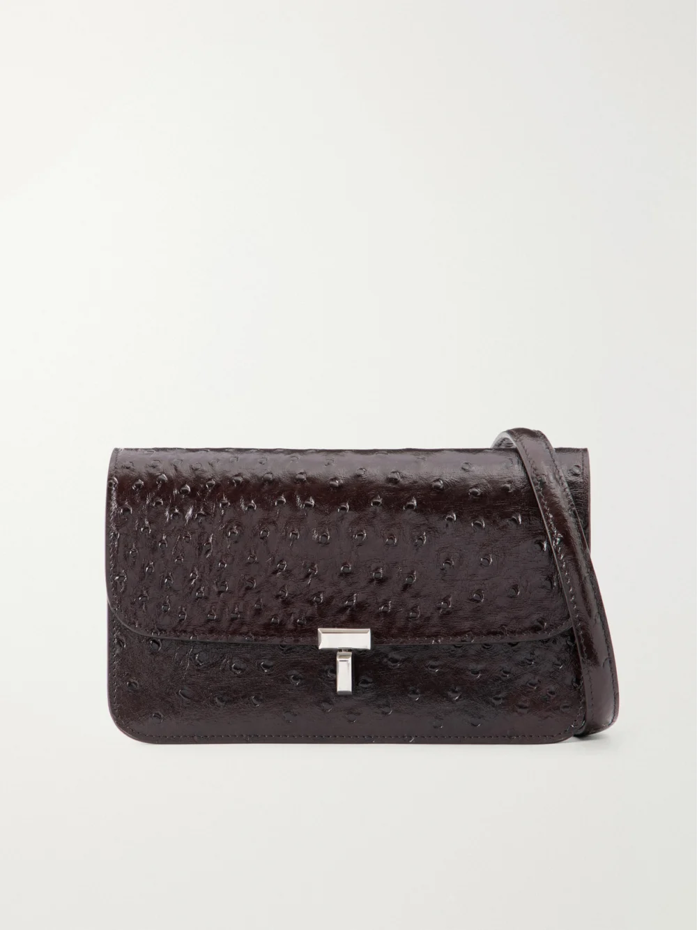 Totême T-lock Ostrich-effect Leather Shoulder Bag in burgundy