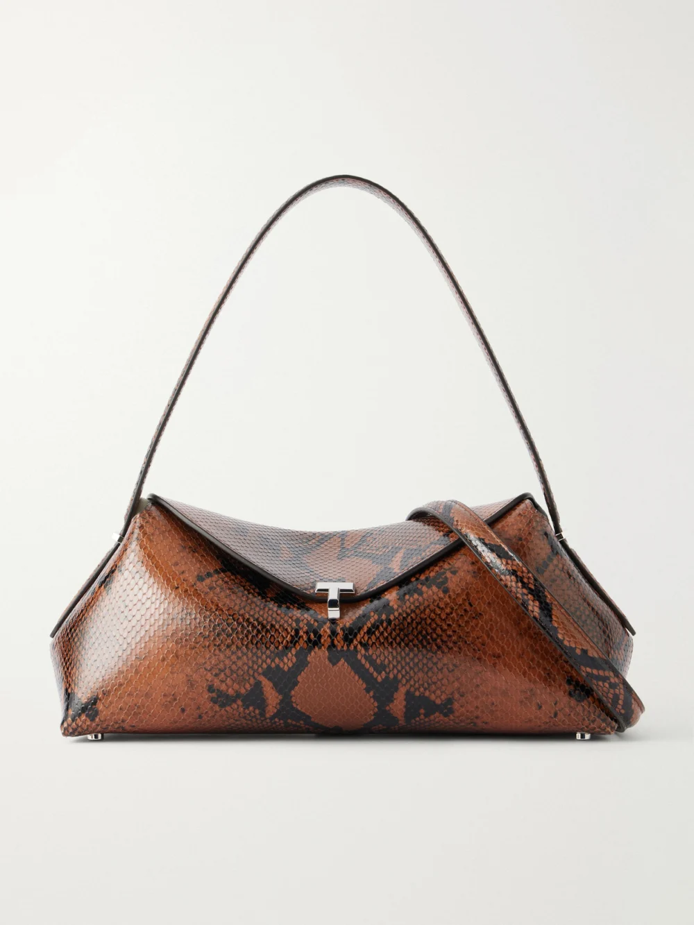 Totême T-lock Snake-effect Leather Shoulder Bag in black