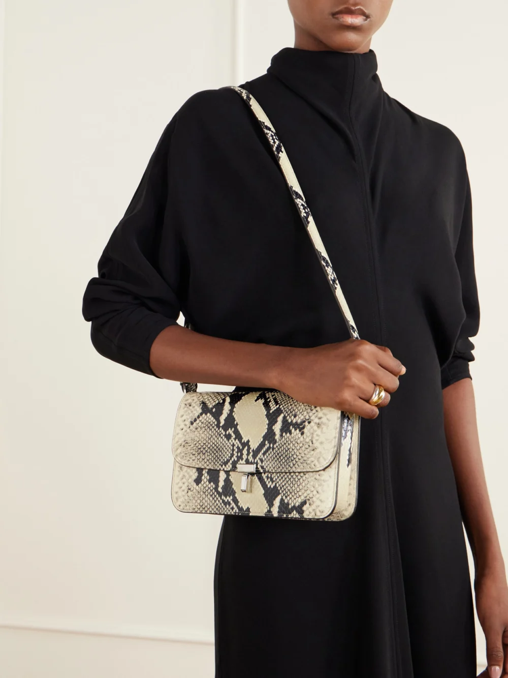Totême T-lock Snake-effect Leather Shoulder Bag, styled view