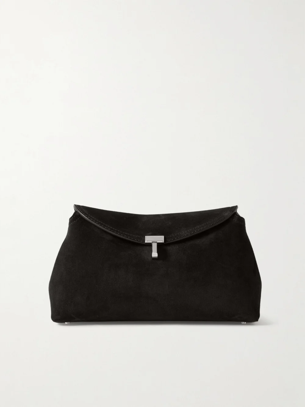 Totême T-lock Suede Clutch in dark brown