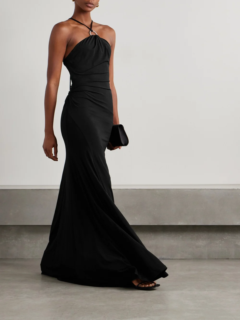 Tove Mika Embellished Stretch-knit Halterneck Maxi Dress, worn by a model
