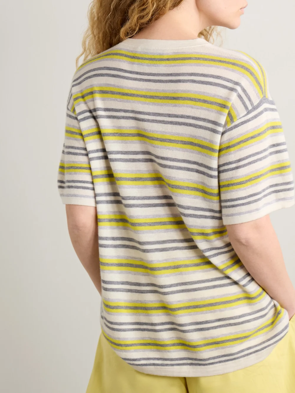 Back view of the Twp Beach Stripe Big Boy Striped Cashmere T-shirt