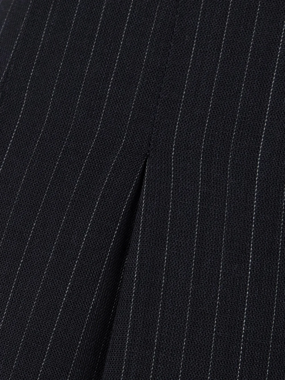 Close-up detail of the Twp Carrie's Pleated Pinstriped Wool Wide-leg Pants