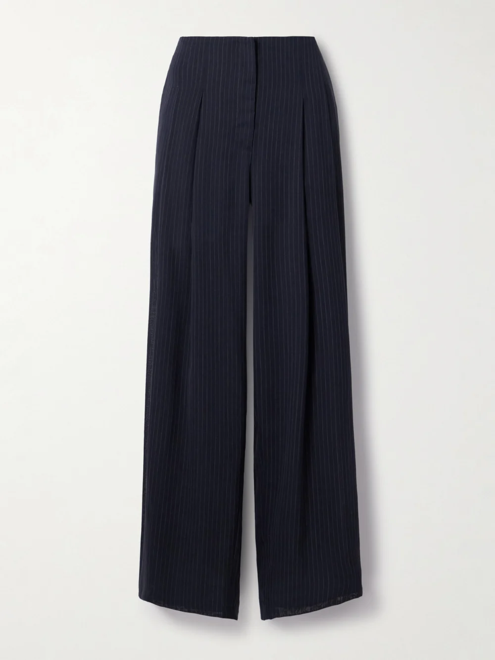 Twp Carrie's Pleated Pinstriped Wool Wide-leg Pants in navy