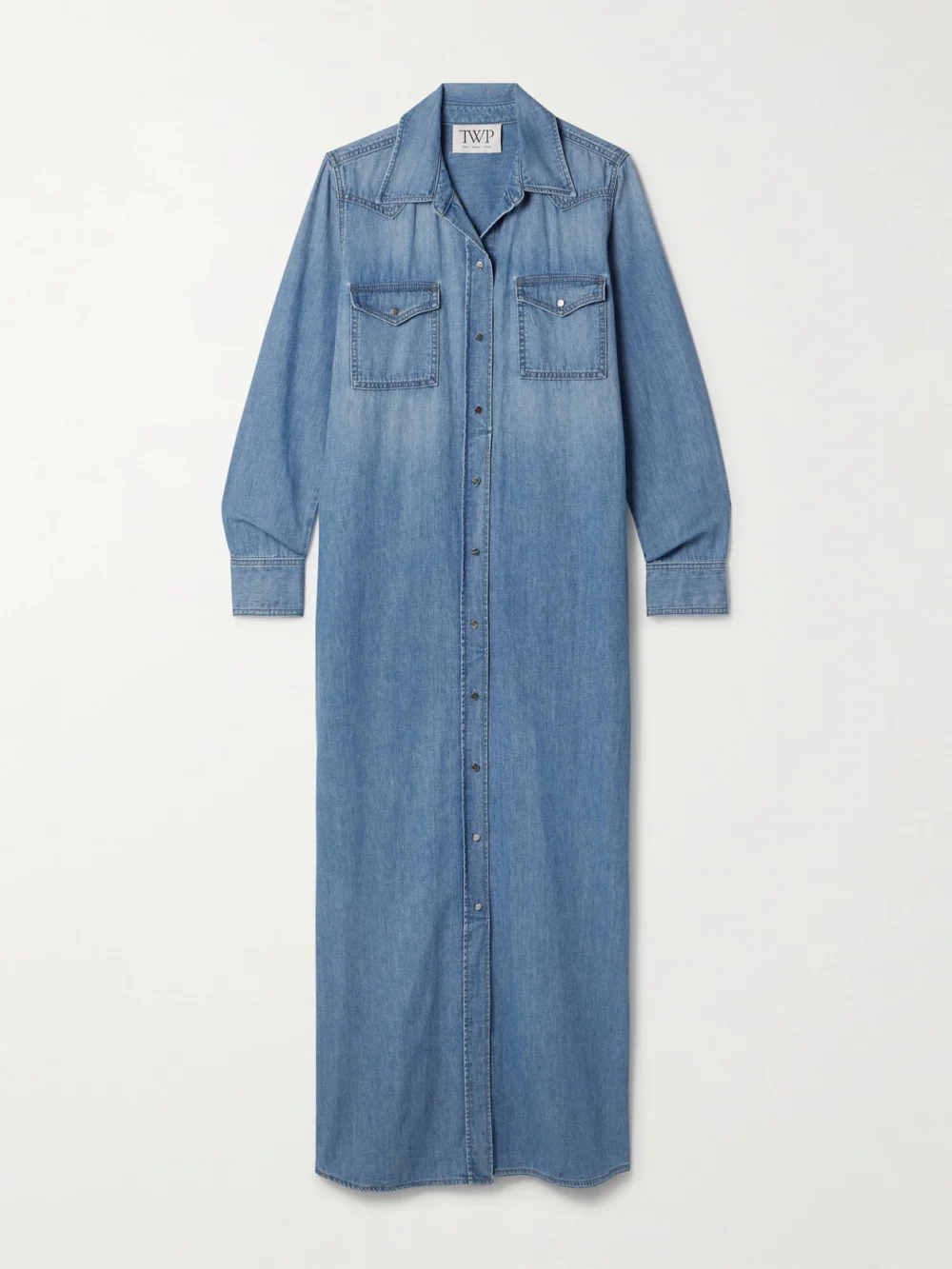 Twp Cowboy Cotton-chambray Maxi Shirt Dress in light denim