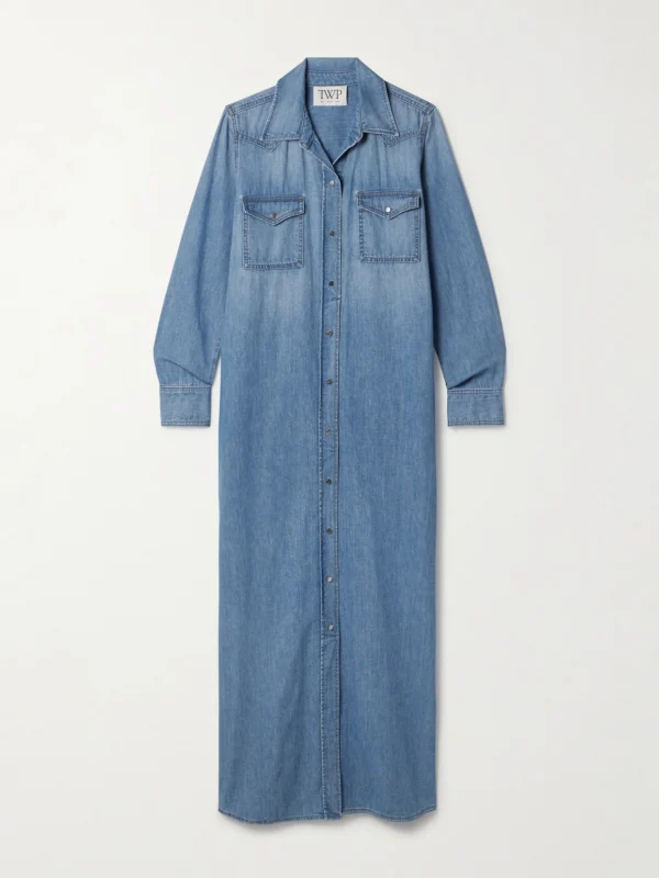 Twp Cowboy Cotton-chambray Maxi Shirt Dress