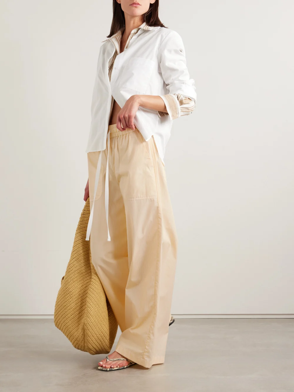 Twp Main St. Striped Cotton-poplin Wide-leg Pants, worn by a model
