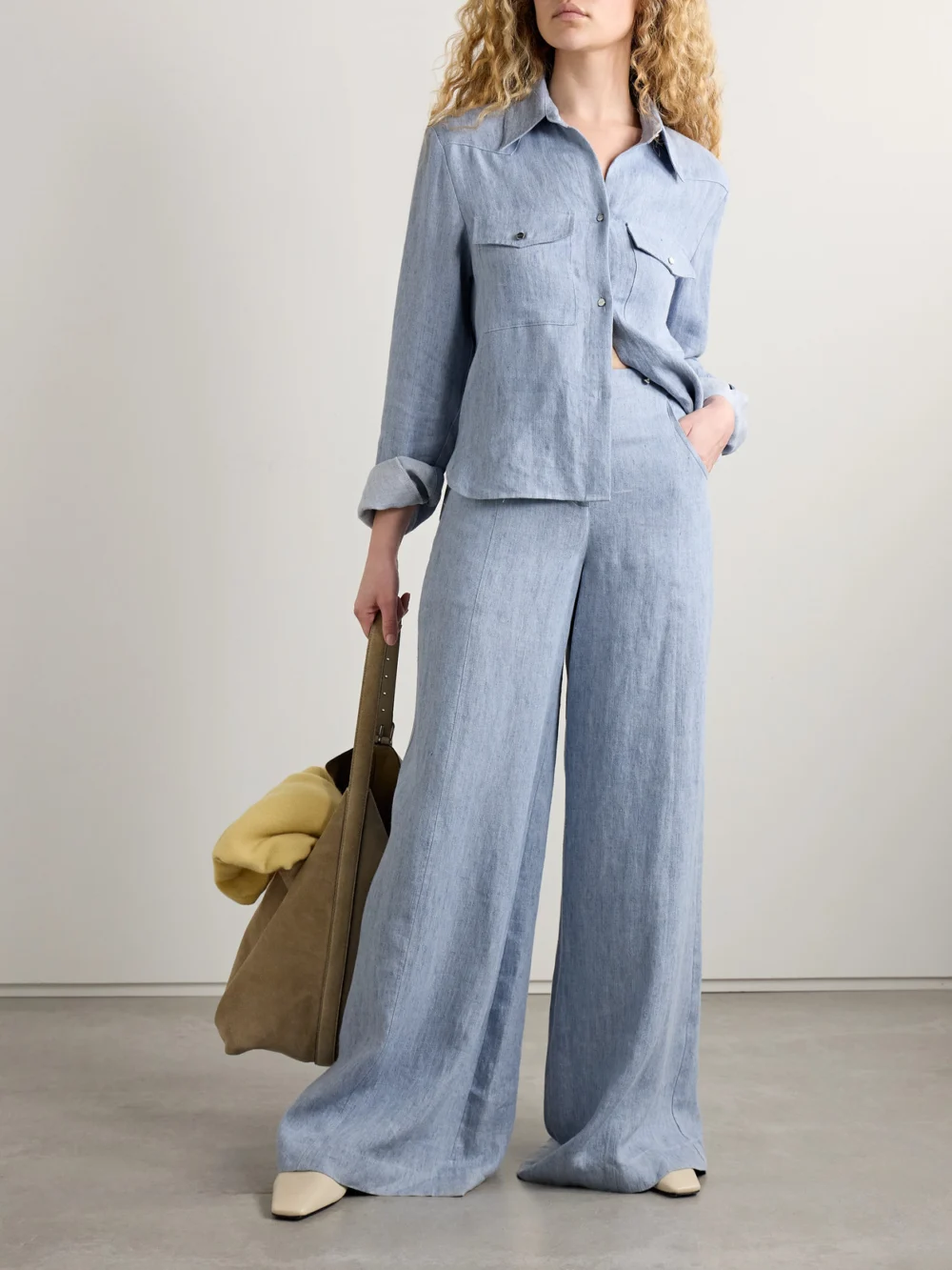 Twp New Carter Hemp Denim Shirt, worn by a model