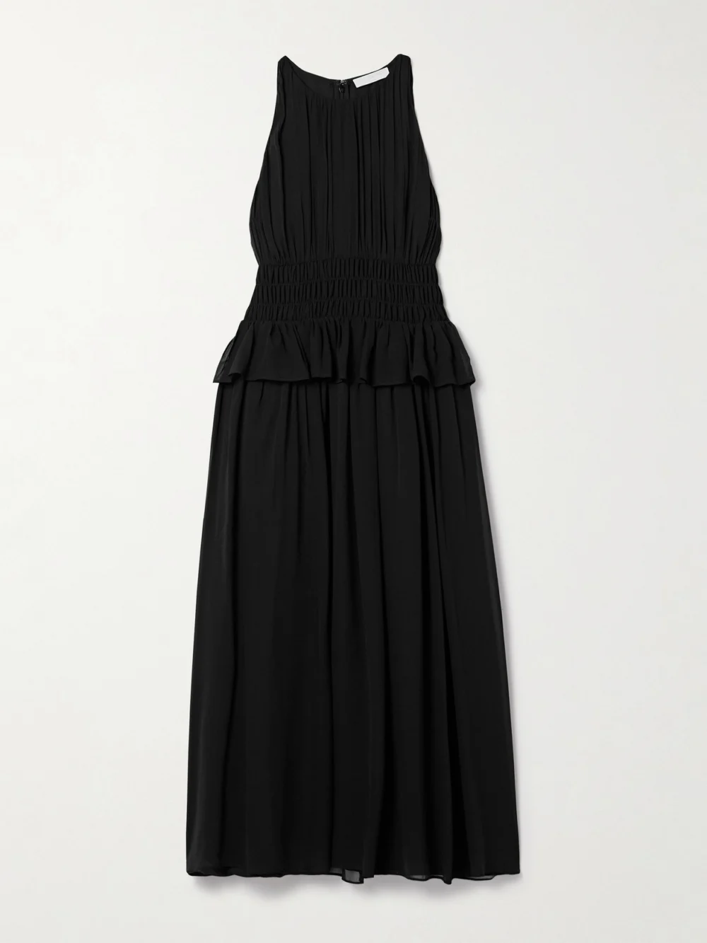 Ulla Johnson Adeline Shirred Silk Crepe De Chine Peplum Midi Dress in black