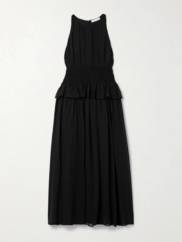Ulla Johnson Adeline Shirred Silk Crepe De Chine Peplum Midi Dress