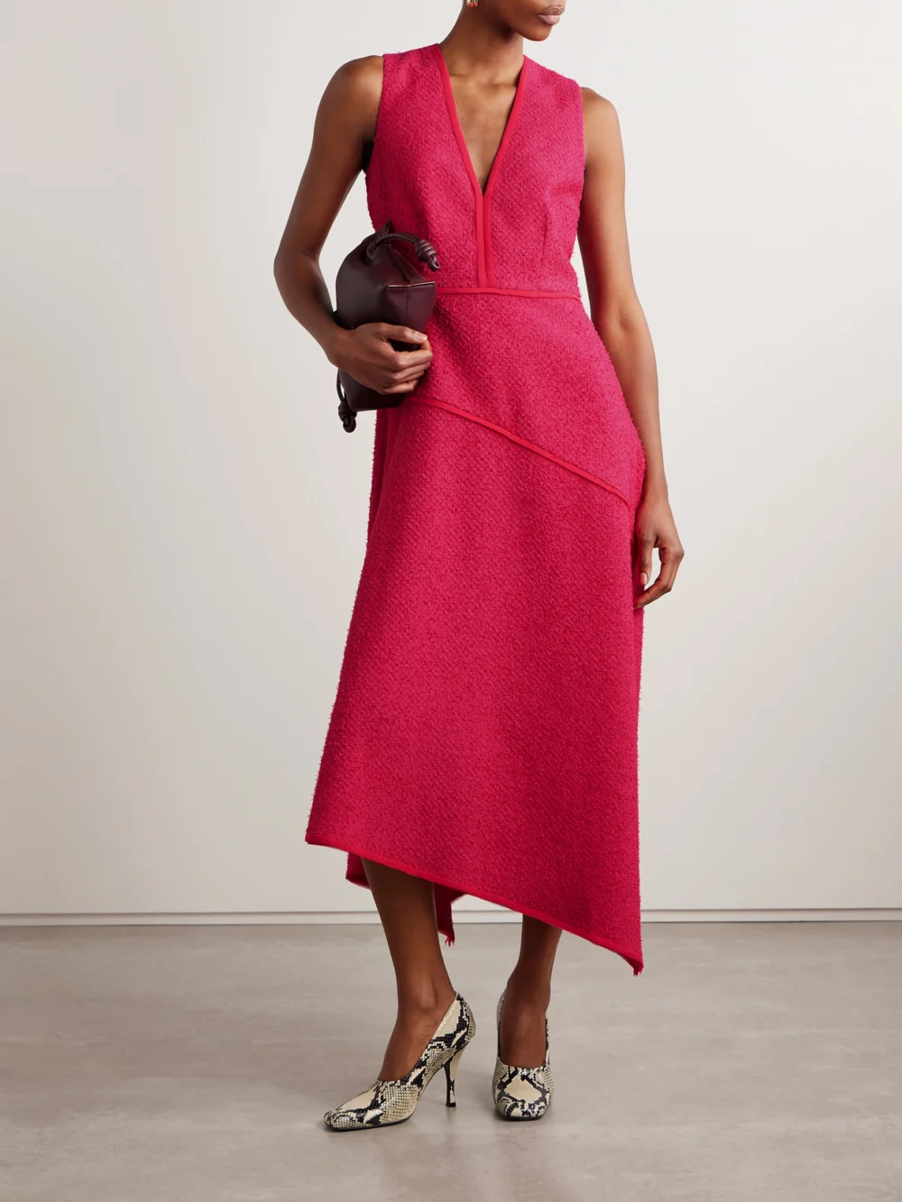 Ulla Johnson Florence Chiffon-trimmed Cotton-blend Tweed Midi Dress, worn by a model