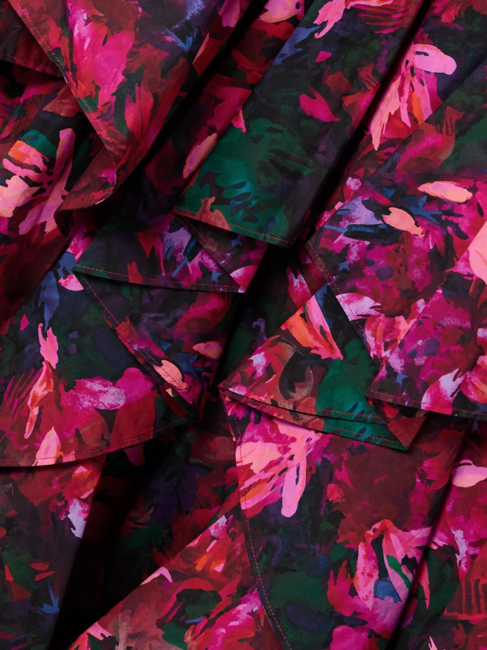 Close-up detail of the Ulla Johnson Mural Ruffled Floral-print Cotton-poplin Maxi Dress