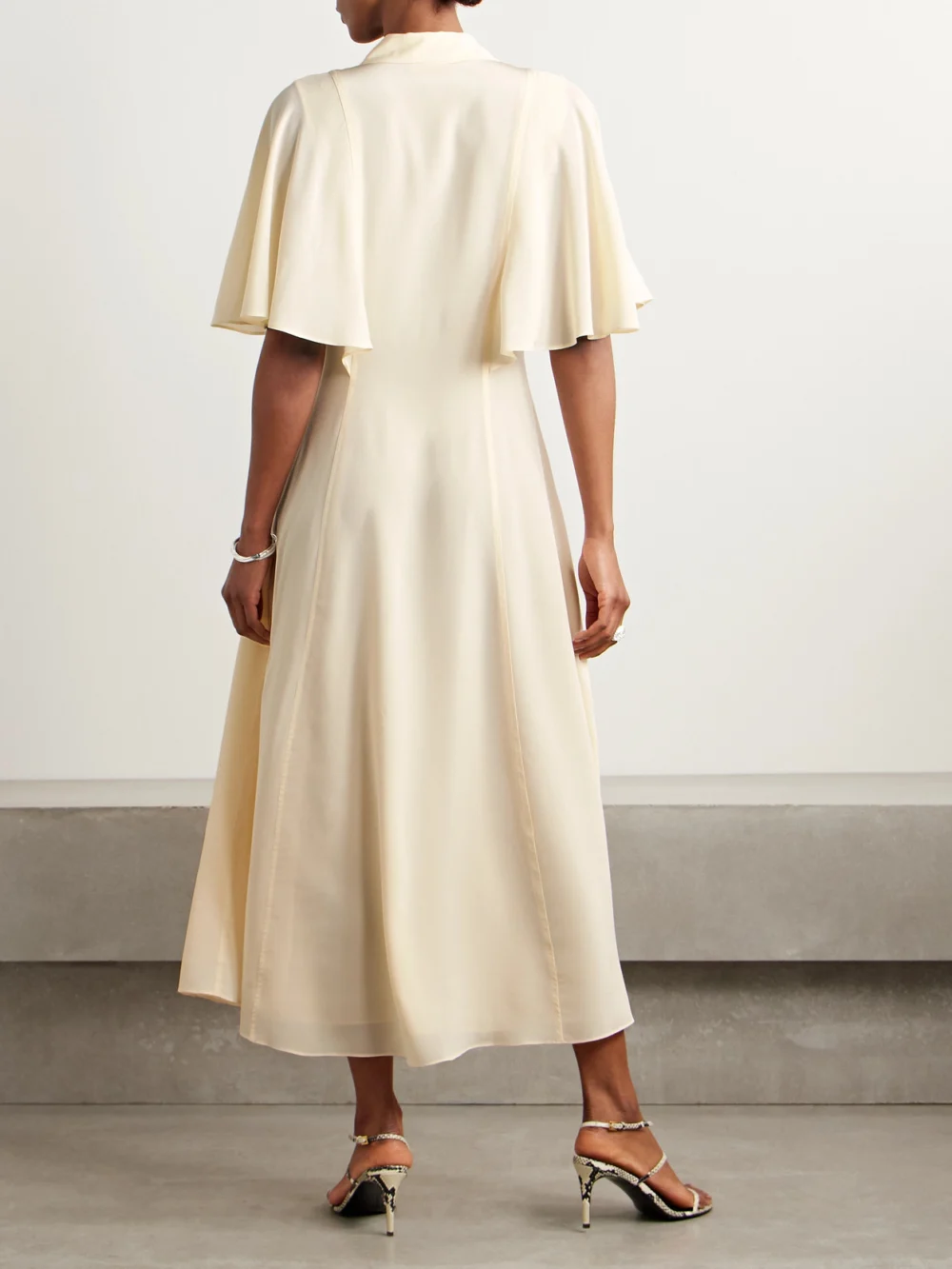 Back view of the Ulla Johnson Silhouette Silk Crepe De Chine Midi Shirt Dress