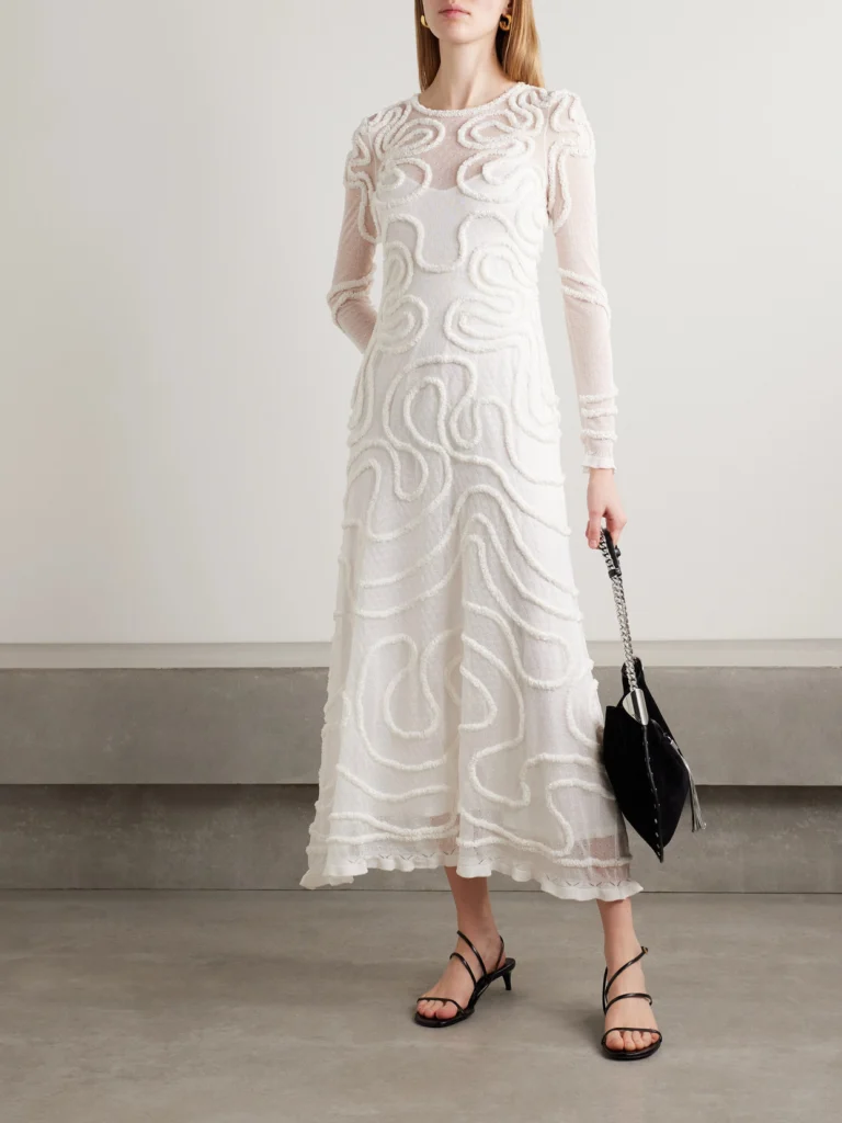 Ulla Johnson Valentina Appliquéd Pointelle-knit Midi Dress