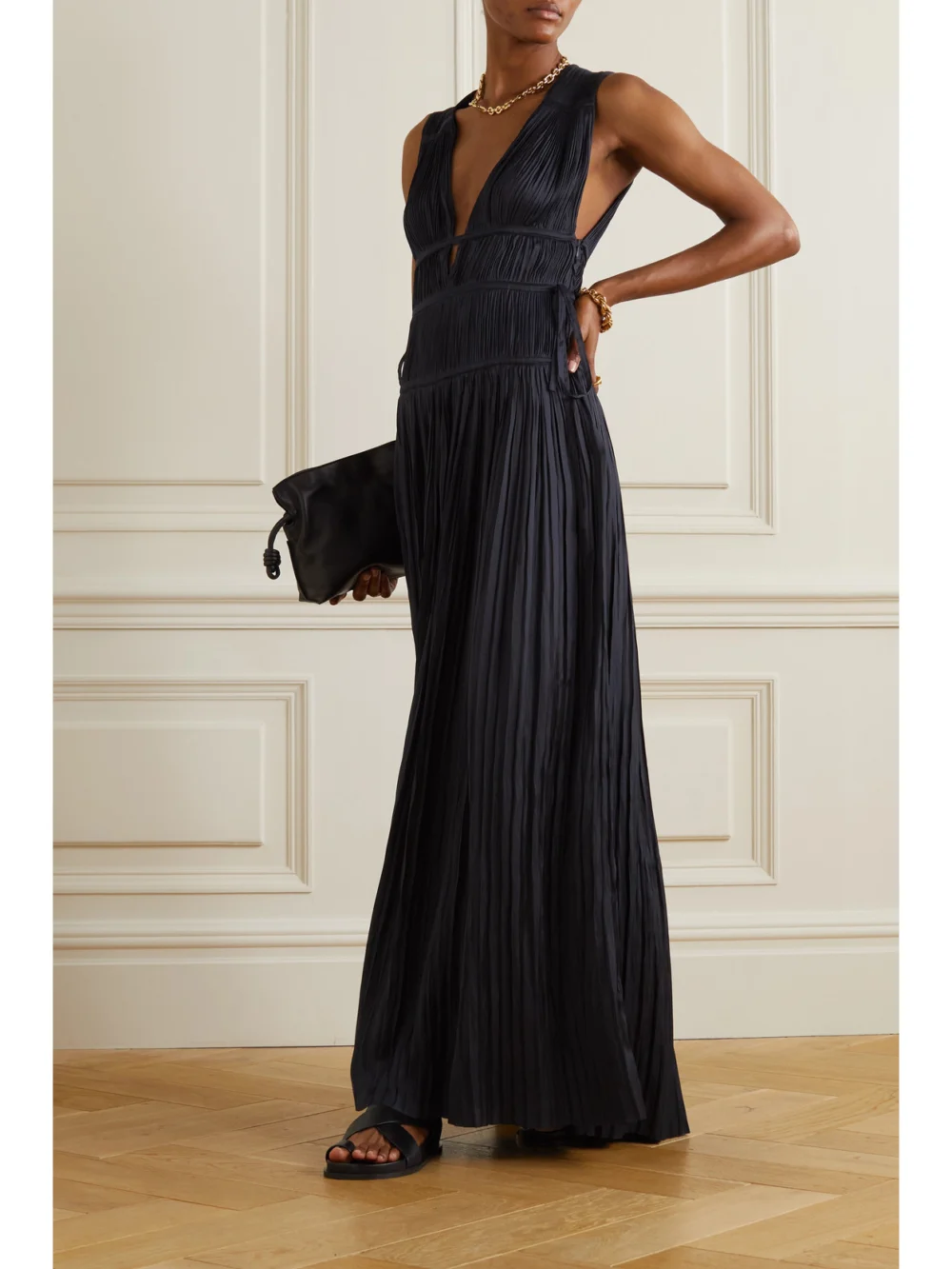 Ulla Johnson Valeria Plissé-satin Maxi Dress, worn by a model