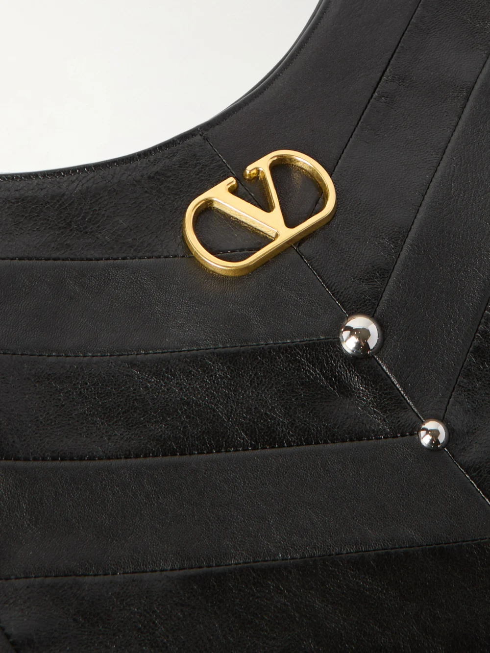 Close-up detail of the Valentino Garavani Embellished Leather Shoulder Bag