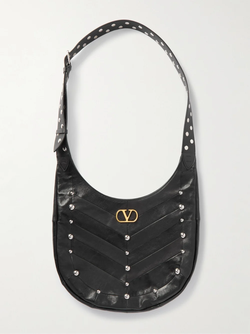Valentino Garavani Embellished Leather Shoulder Bag in black