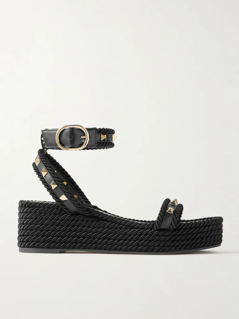 Valentino Garavani Rockstud Torchon 60 Leather and Silk Rope Platform Espadrilles