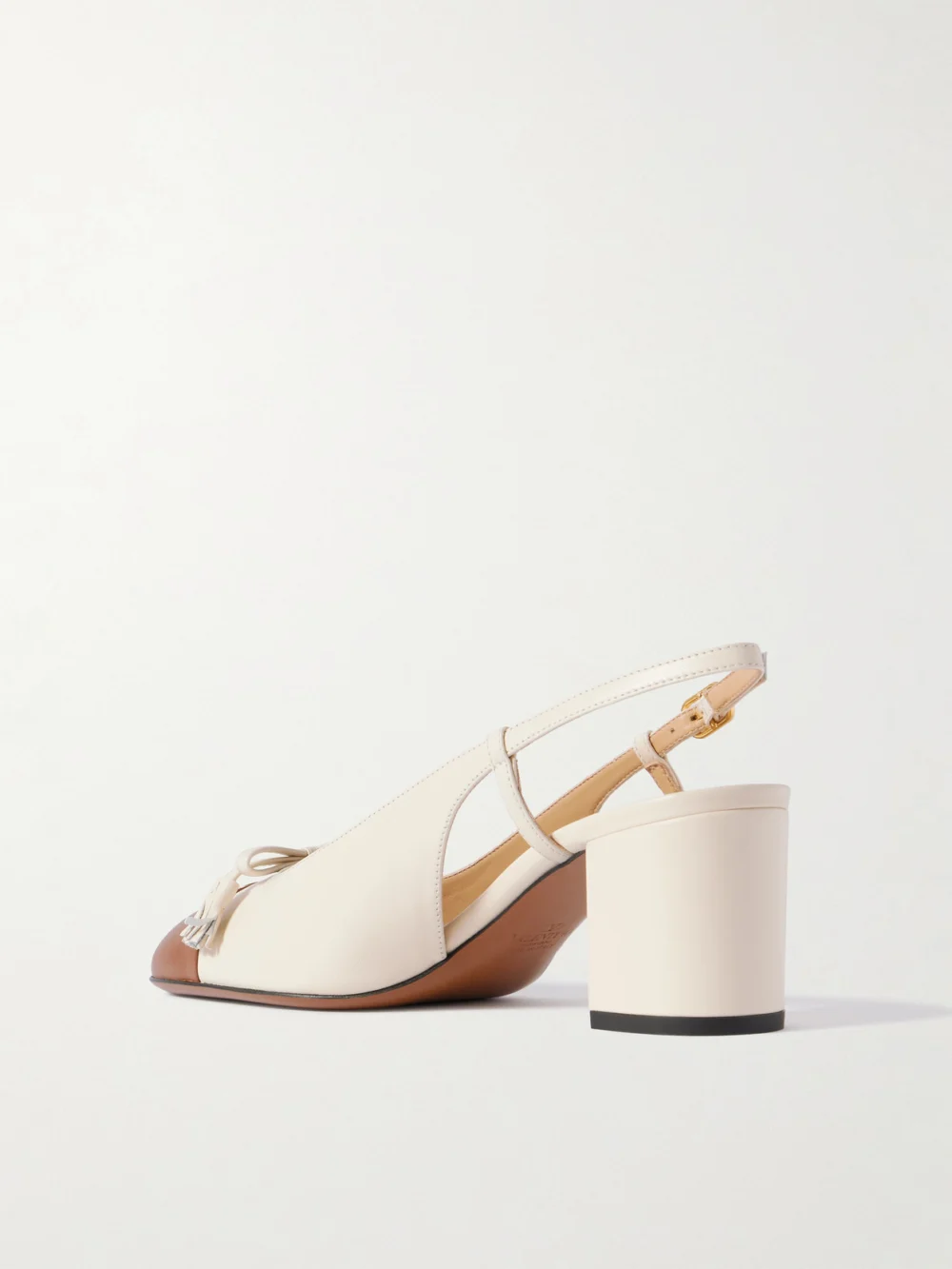 Back view of the Valentino Garavani Vlogo 65 Tasseled Leather Slingback Pumps