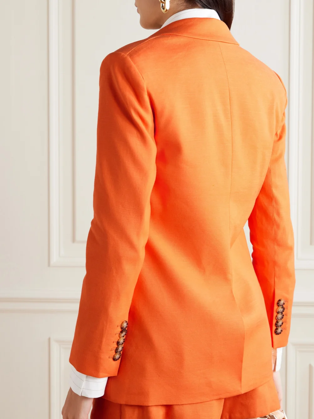 Back view of the Veronica Beard Bexley Dickey Button-embellished Linen-blend Blazer