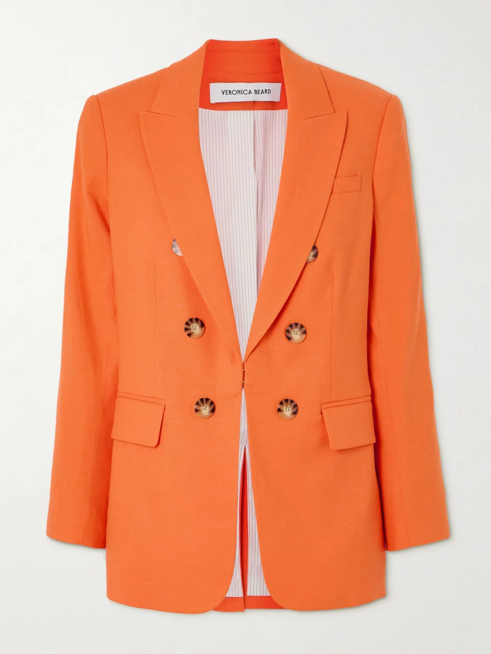Veronica Beard Bexley Dickey Button-embellished Linen-blend Blazer in orange