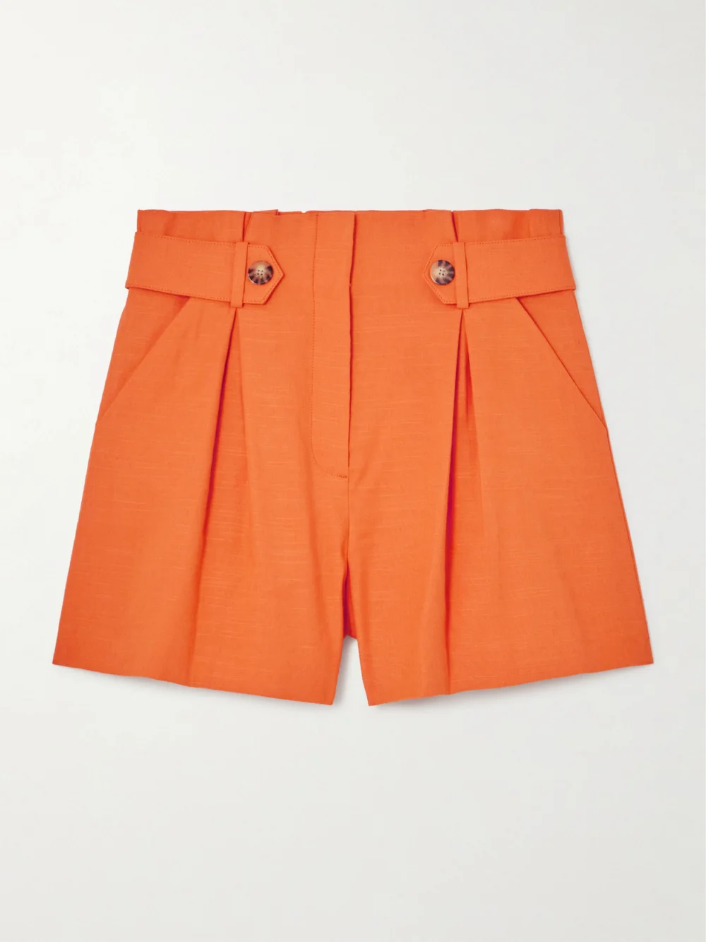 Veronica Beard Franzi Pleated Linen-blend Shorts in orange