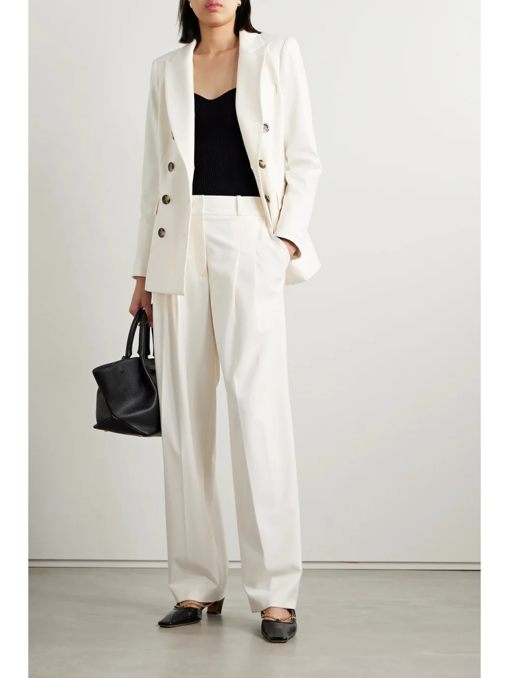 Veronica Beard Lagarde Pleated Crepe Wide-leg Pants, worn by a model